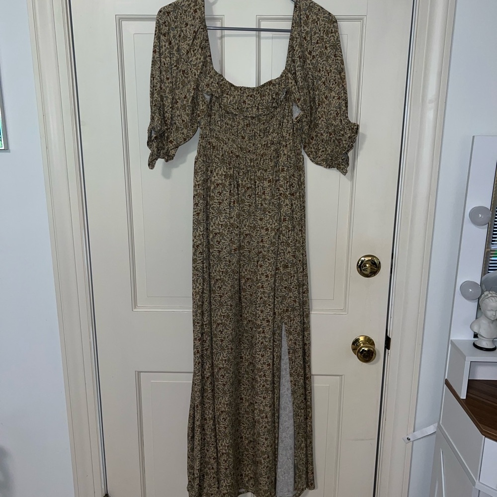 Rylee + Cru Floral Long Sleeve Dress in Brown